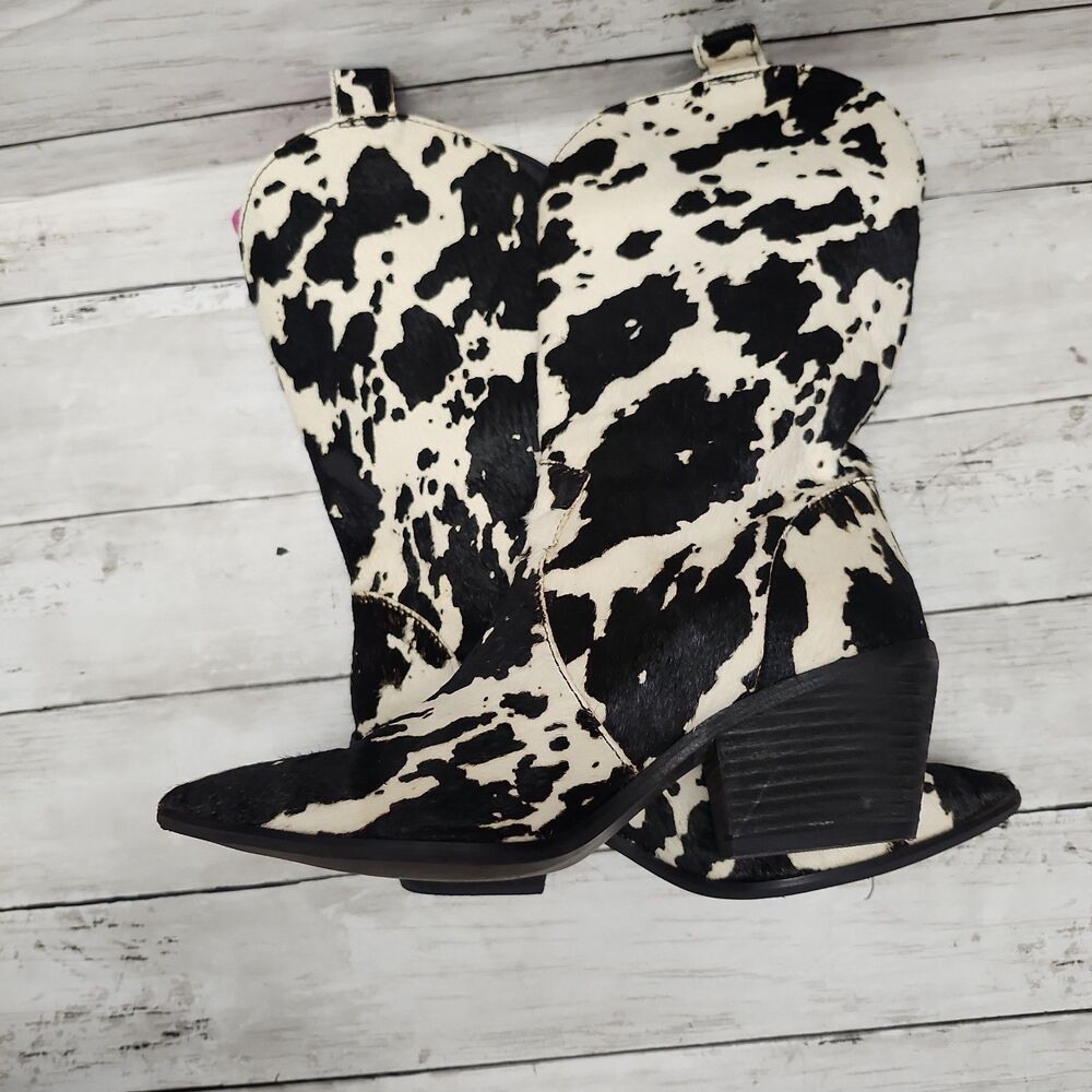 DINGO Live a Little Cow Print Calf Hair Western Boots Women's Size 8 Black/White - Picture 9 of 14